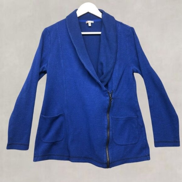 Talbots Jacket Shawl Collar Seaming Detail Half Zip Moto Style Blue Petite Large - Picture 2 of 11